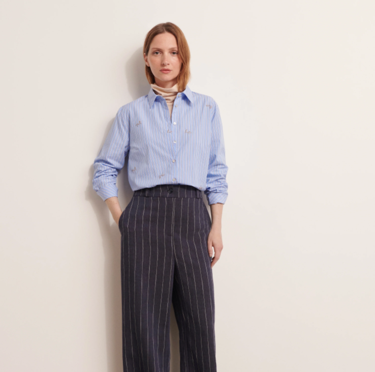 Striped & Sequined Cotton Blouse