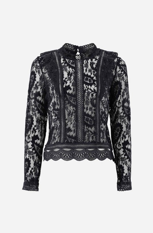 Long Sleeve Lace Top w. Scalloped Hem