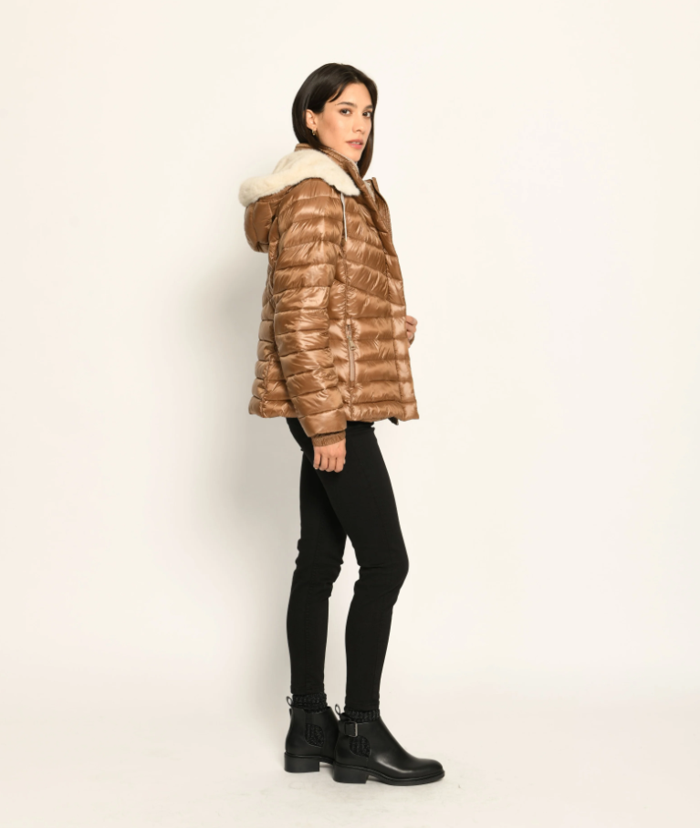 Fur Hooded Quilted Zip Jacket