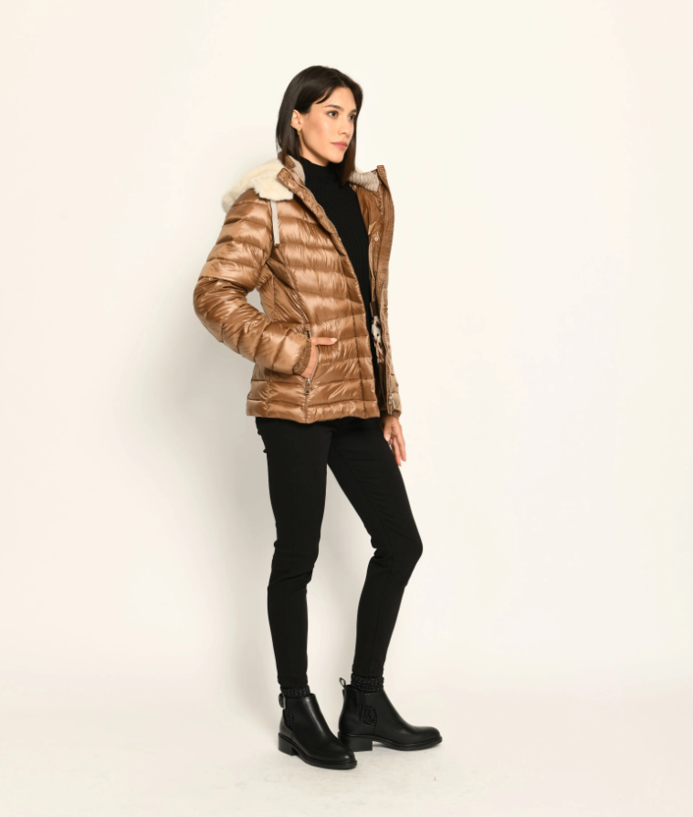 Fur Hooded Quilted Zip Jacket