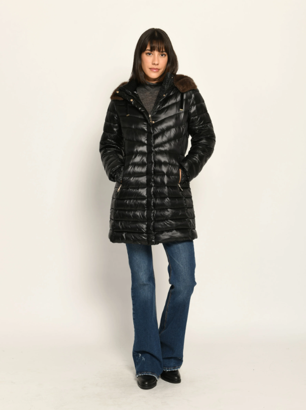 Fur Hooded Quilted Midi Zip Jacket