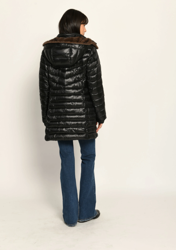 Fur Hooded Quilted Midi Zip Jacket