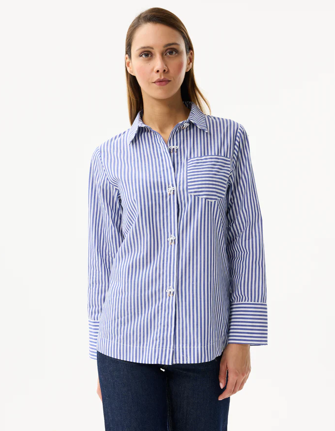 Bow Buttoned Striped Blouse