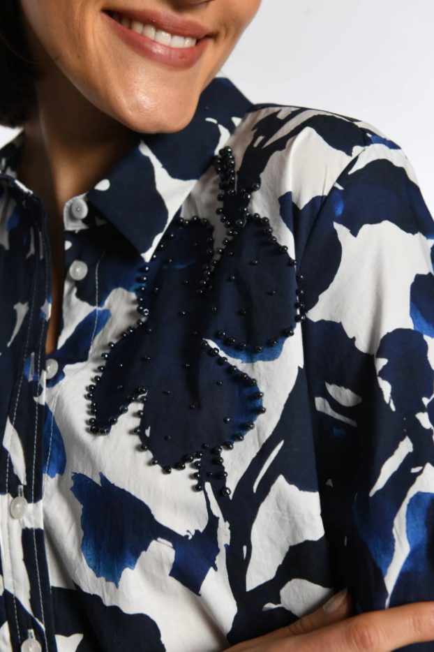 Ink-Dyed Floral Cotton Shirt Dress
