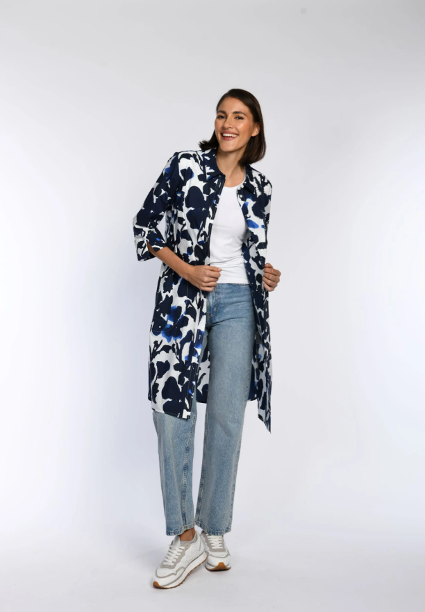 Ink-Dyed Floral Cotton Shirt Dress