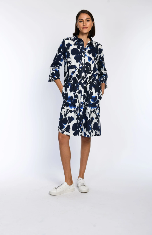 Ink-Dyed Floral Cotton Shirt Dress