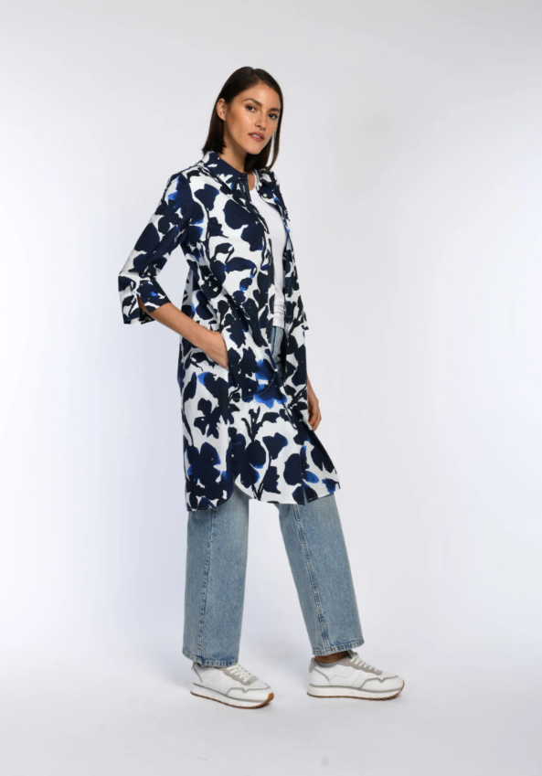 Ink-Dyed Floral Cotton Shirt Dress