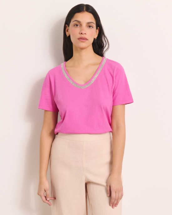 Pearly V-Neck Cotton Tee