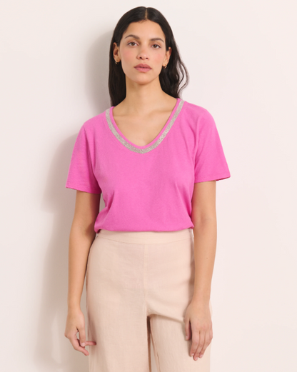 Pearly V-Neck Cotton Tee
