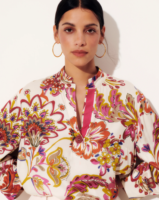 Floral Twill Single Button Blouse