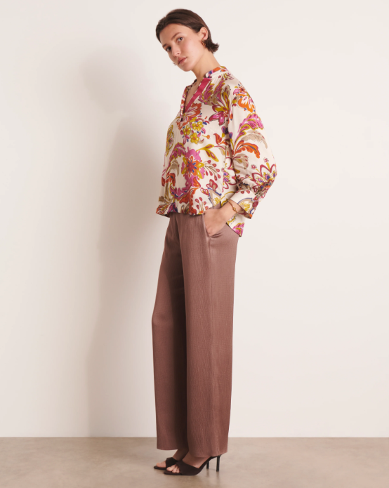 Floral Twill Single Button Blouse