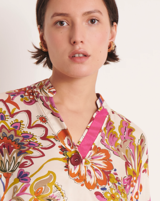 Floral Twill Single Button Blouse