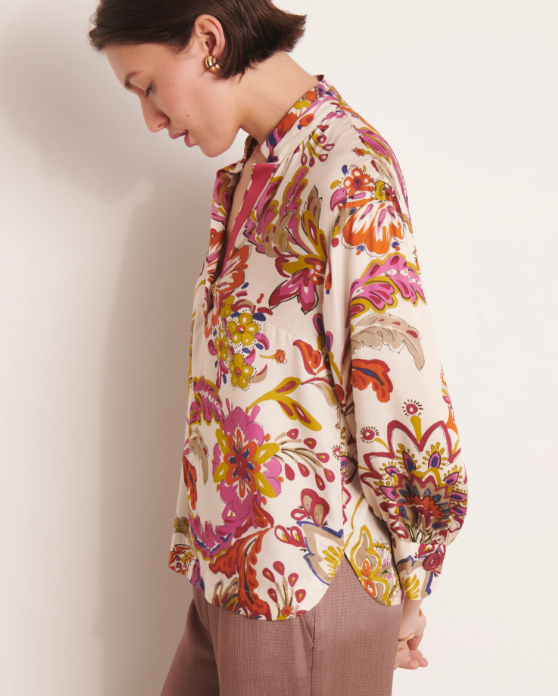 Floral Twill Single Button Blouse