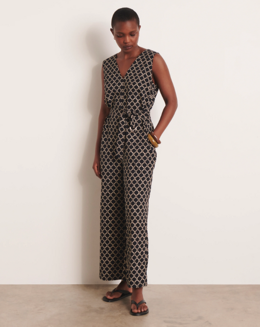 Stretch Crepe Geometric Jumpsuit