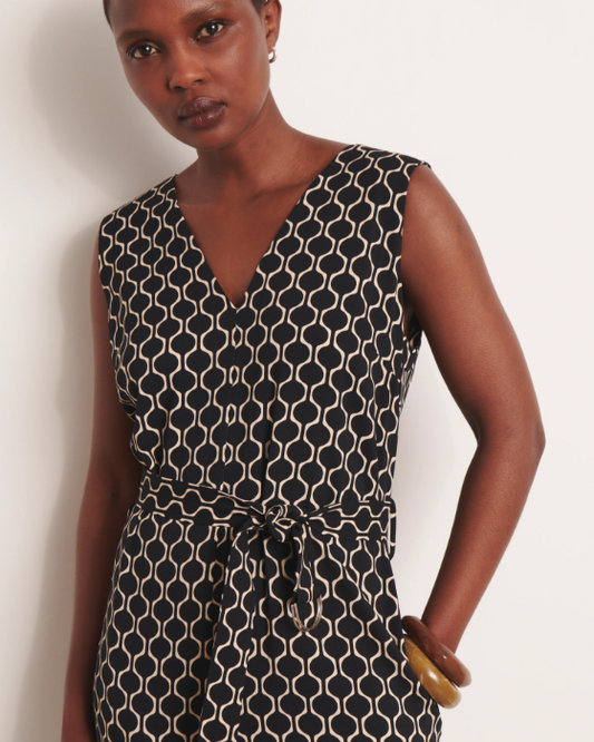 Stretch Crepe Geometric Jumpsuit