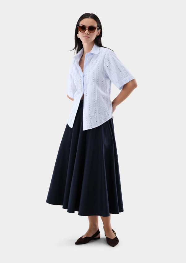 Striped Eyelet Embroidered Cotton Blouse