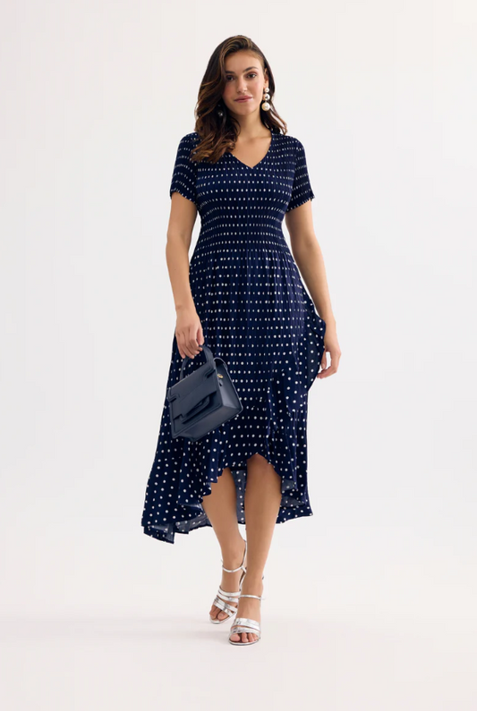 Long Polkadot Plisse Dress