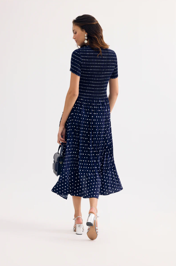 Long Polkadot Plisse Dress