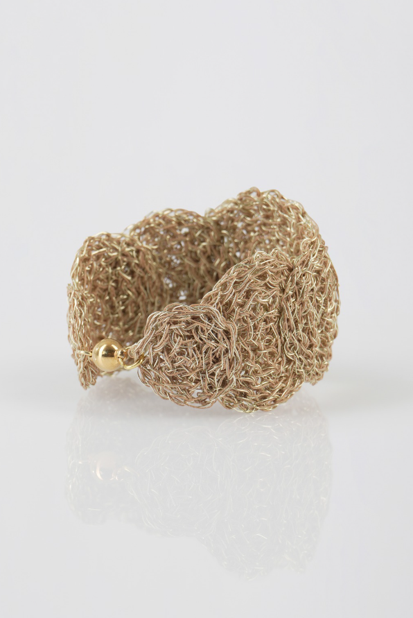 7 Crochet Disc Silver Bracelet