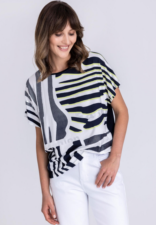 Abstract Stripes Half-Sleeve Top