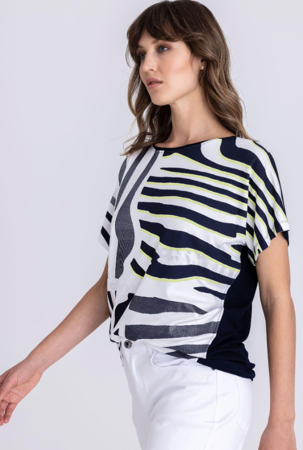 Abstract Stripes Half-Sleeve Top