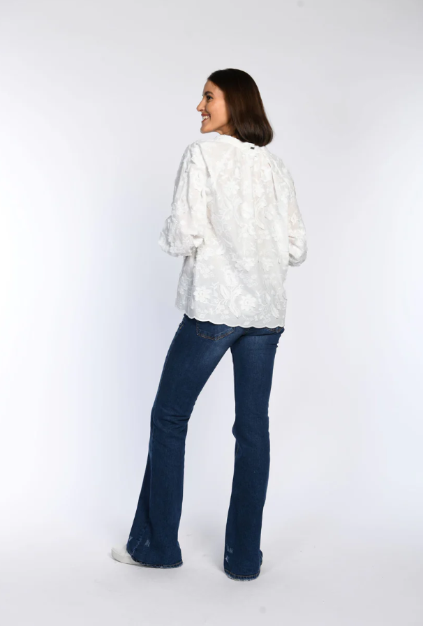 Floral Applique Cotton Tunic Blouse