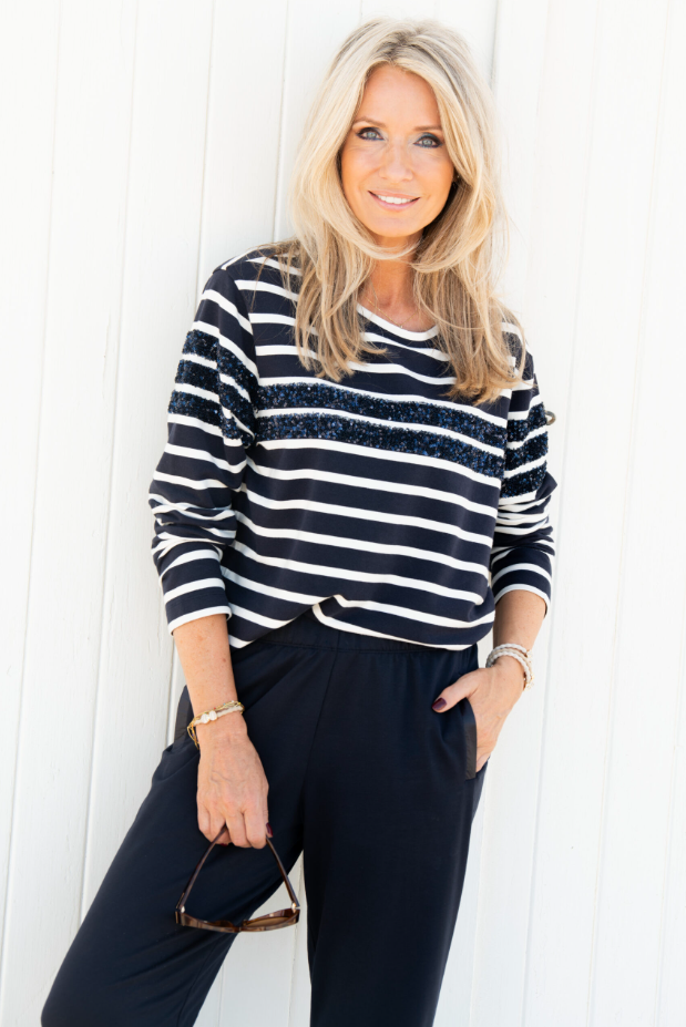 Bedazzled Striped Cotton Sweater
