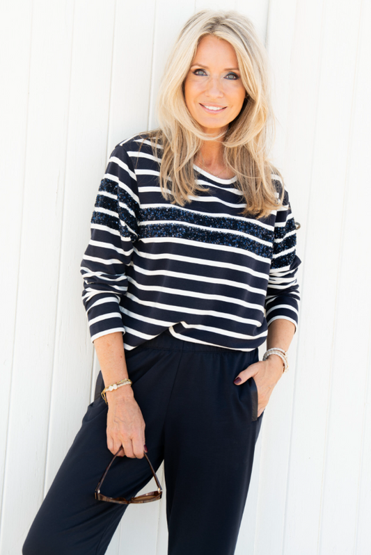 Bedazzled Striped Cotton Sweater
