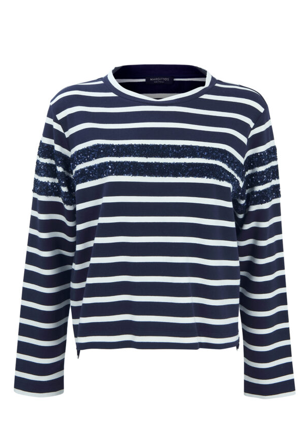 Bedazzled Striped Cotton Sweater