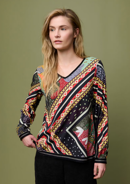 Multi-Patterned Geometric Top w. Side Buttons