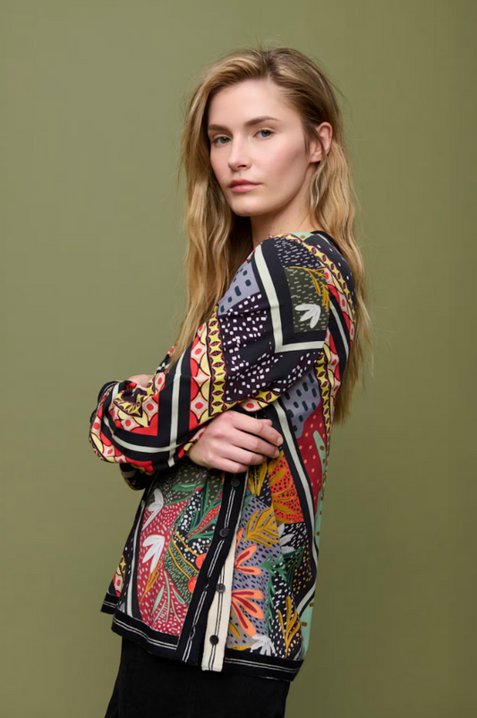 Multi-Patterned Geometric Top w. Side Buttons