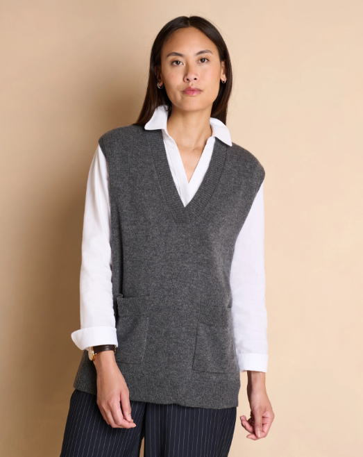 Open-Weave Back Wool & Cashmere Vest