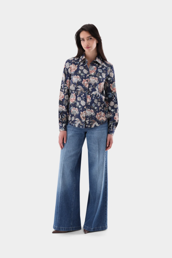 Cotton Satin Floral Blouse