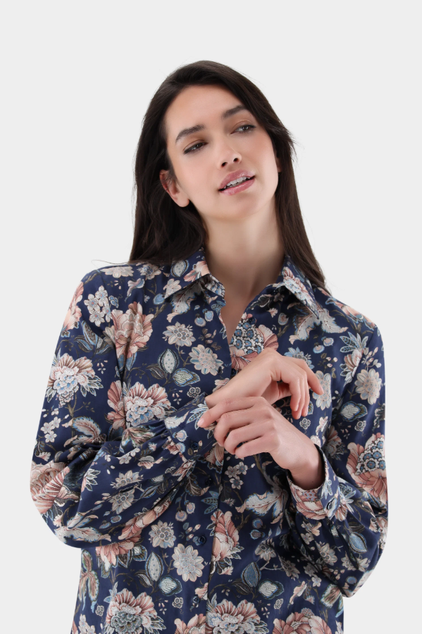 Cotton Satin Floral Blouse