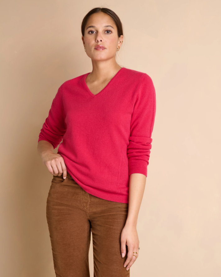 Cashmere Side-Braided V-Neck Sweater