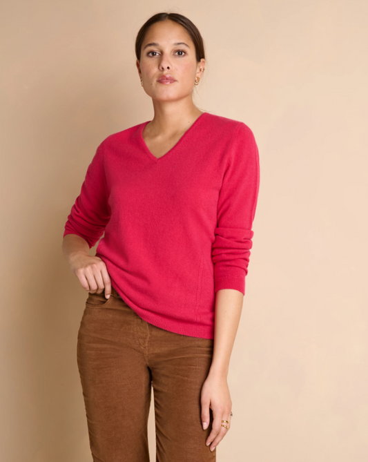 Cashmere Side-Braided V-Neck Sweater