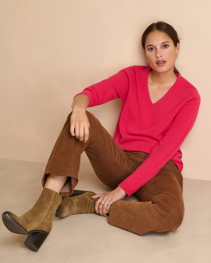 Cashmere Side-Braided V-Neck Sweater