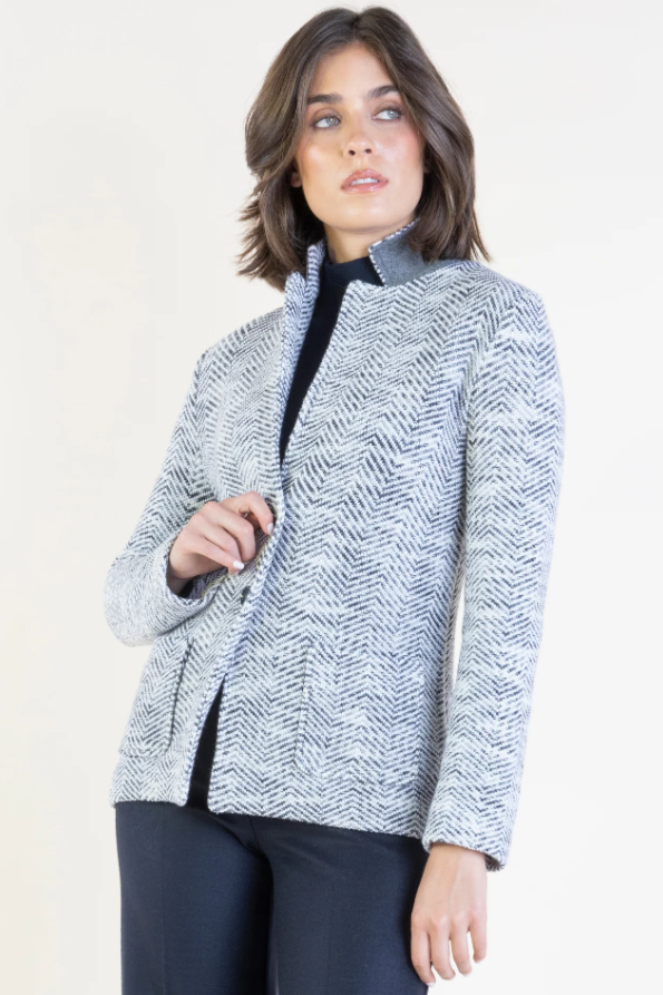 Wool Herringbone Knit Blazer