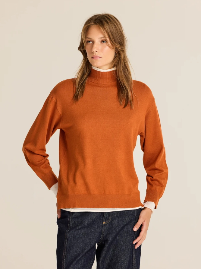 Finely Ribbed Mock Neck Sweater
