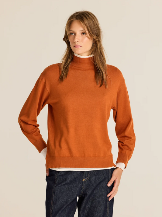 Finely Ribbed Mock Neck Sweater
