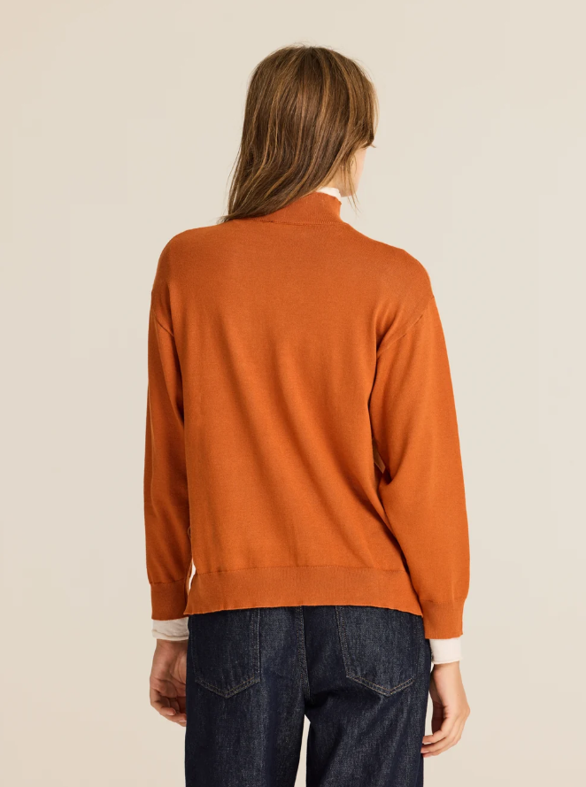 Finely Ribbed Mock Neck Sweater