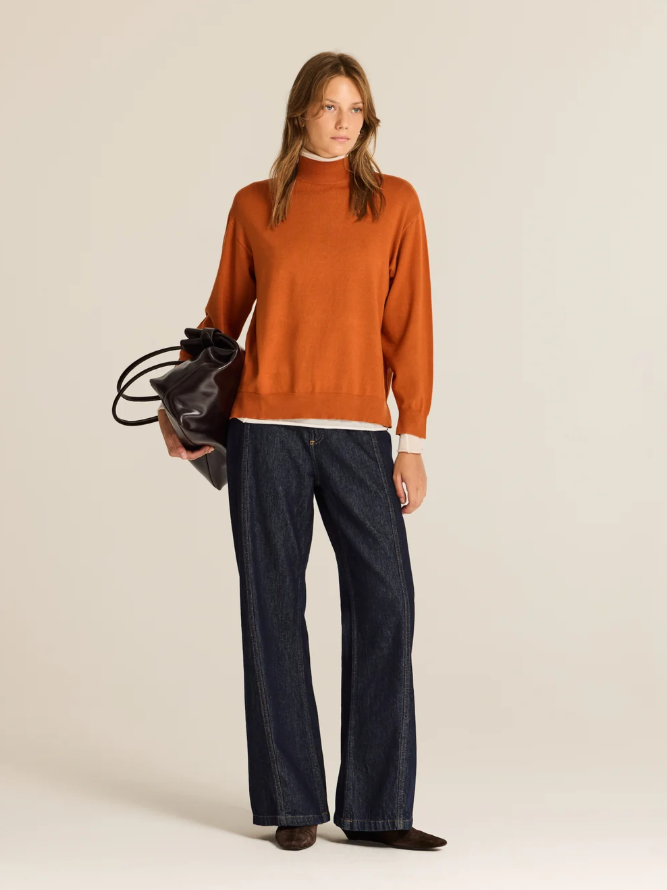 Finely Ribbed Mock Neck Sweater