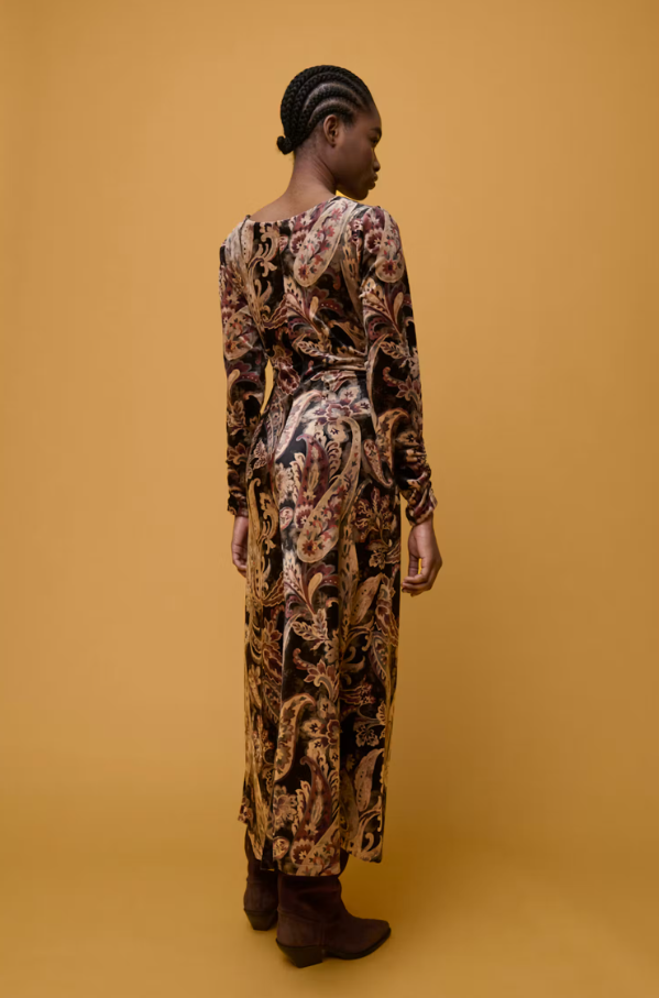 Paisley Velvet Dress with Side Slit