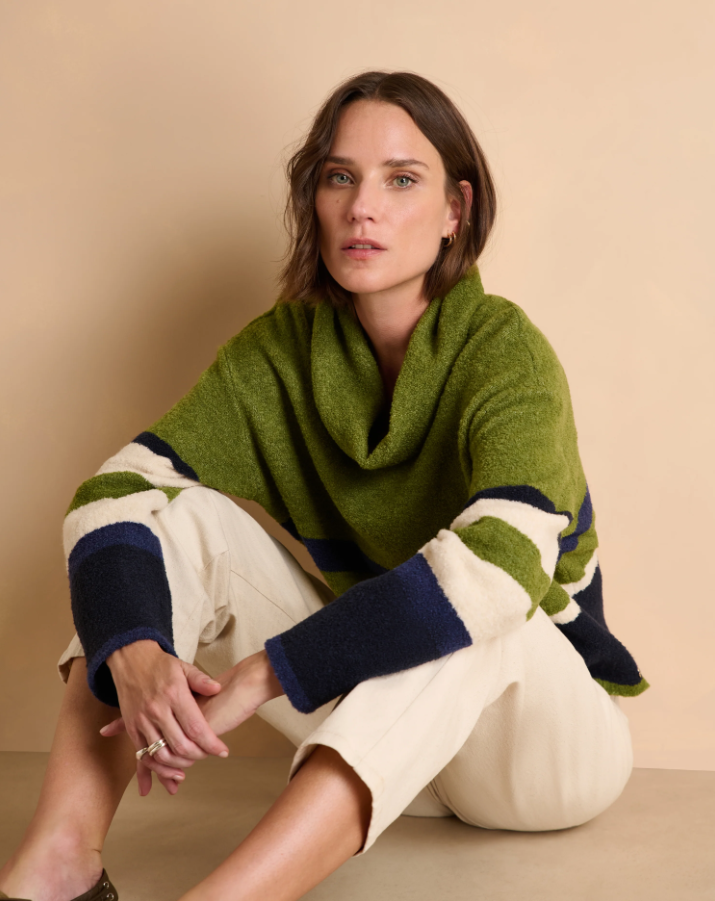 Cowl Neck Nautical Striped Sweater