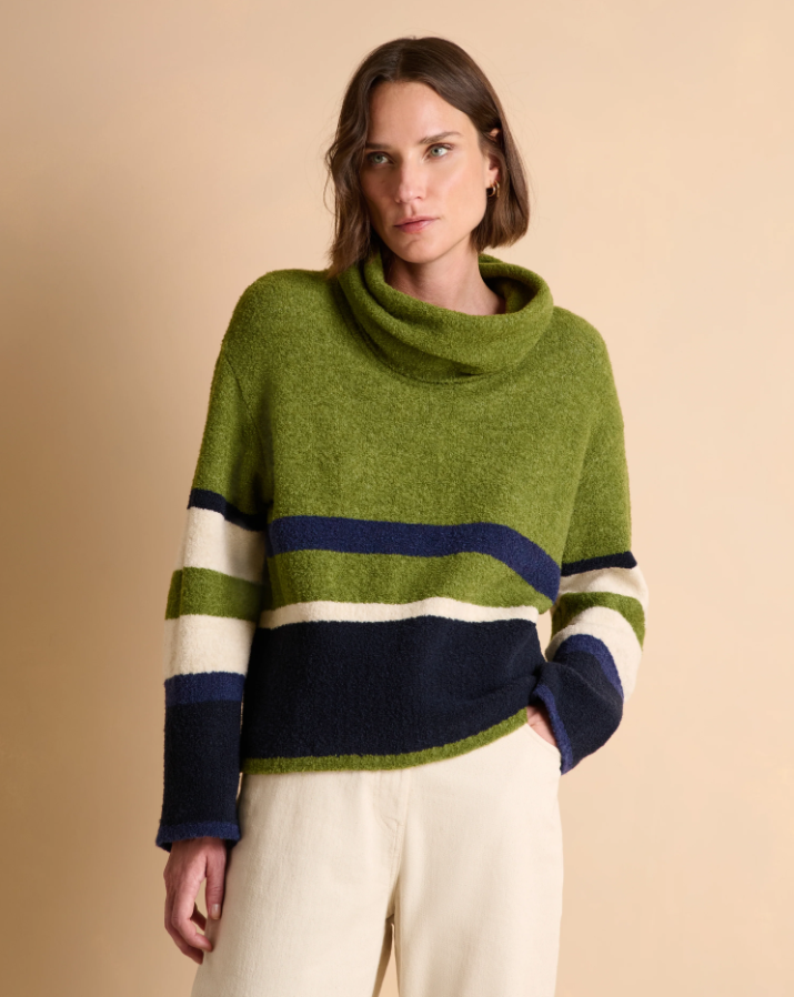 Cowl Neck Nautical Striped Sweater