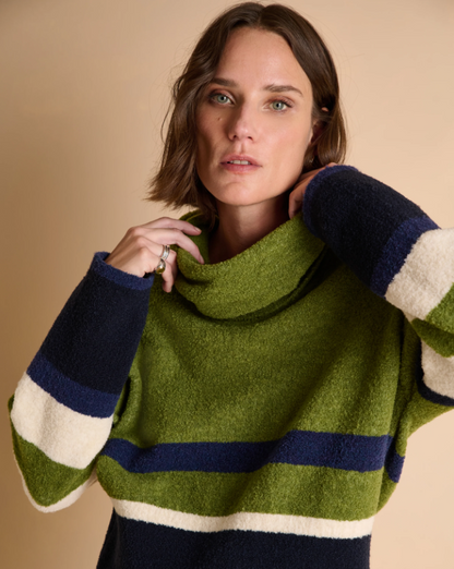 Cowl Neck Nautical Striped Sweater