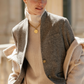 Chevron Wool Blazer w. Stand-up Collar