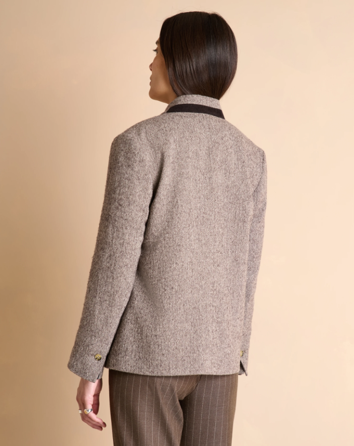 Chevron Wool Blazer w. Stand-up Collar