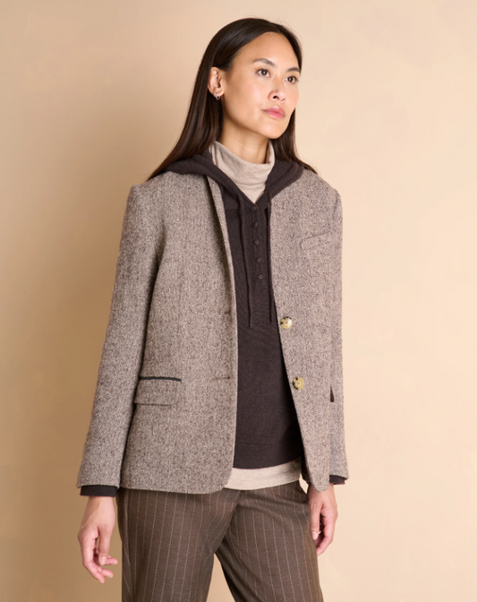 Chevron Wool Blazer w. Stand-up Collar