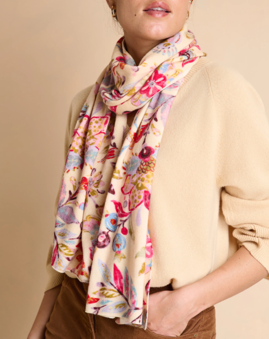 Floral Painted Wool Knit Scarf